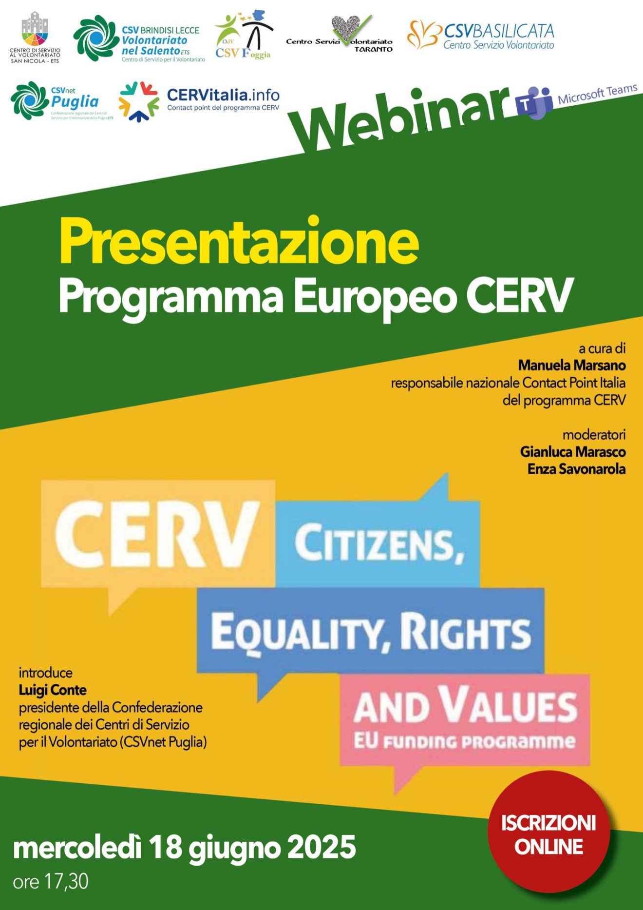 CSV Puglia e Basilicata: webinar programma europeo CERV